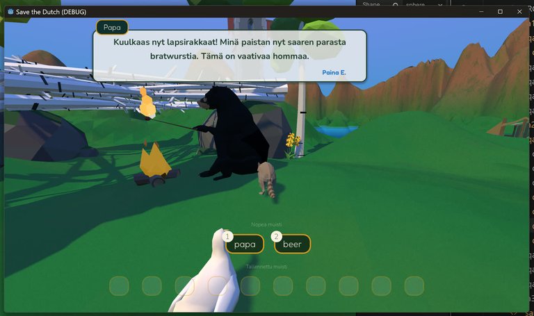 Papa bear by the campfire asks for help