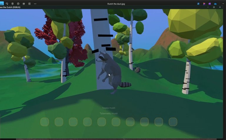 Riki the raccoon in the birch forest