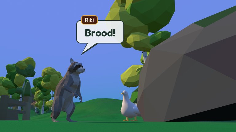 Riki says Brood! in a speech bubble next to Dutch the duck