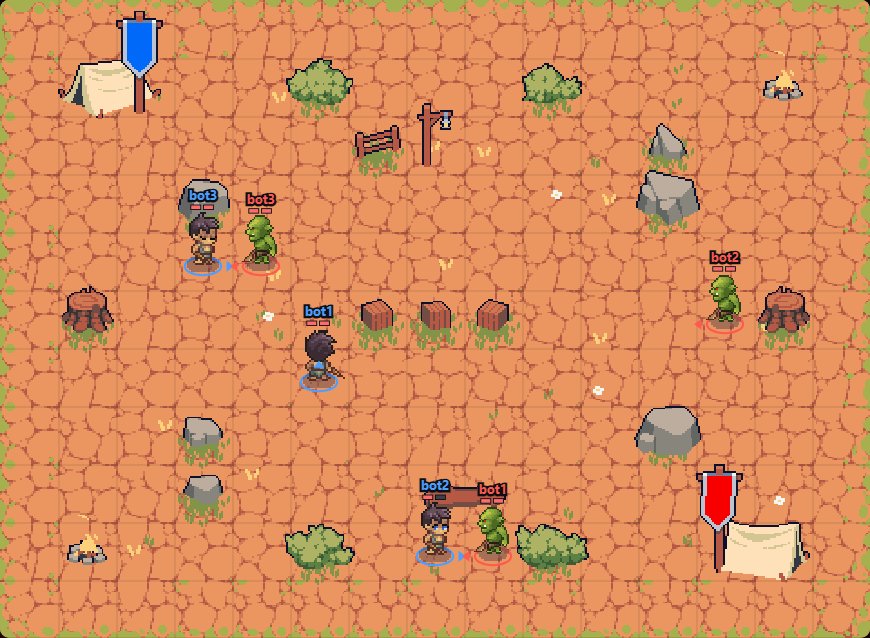 Humans and orcs fighting in the Primevalor pixel art arena